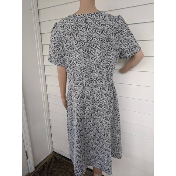 60s Mod Black Silver Metallic Print Dress Polyester Vintage L XL 40 Bust - Picture 9 of 10